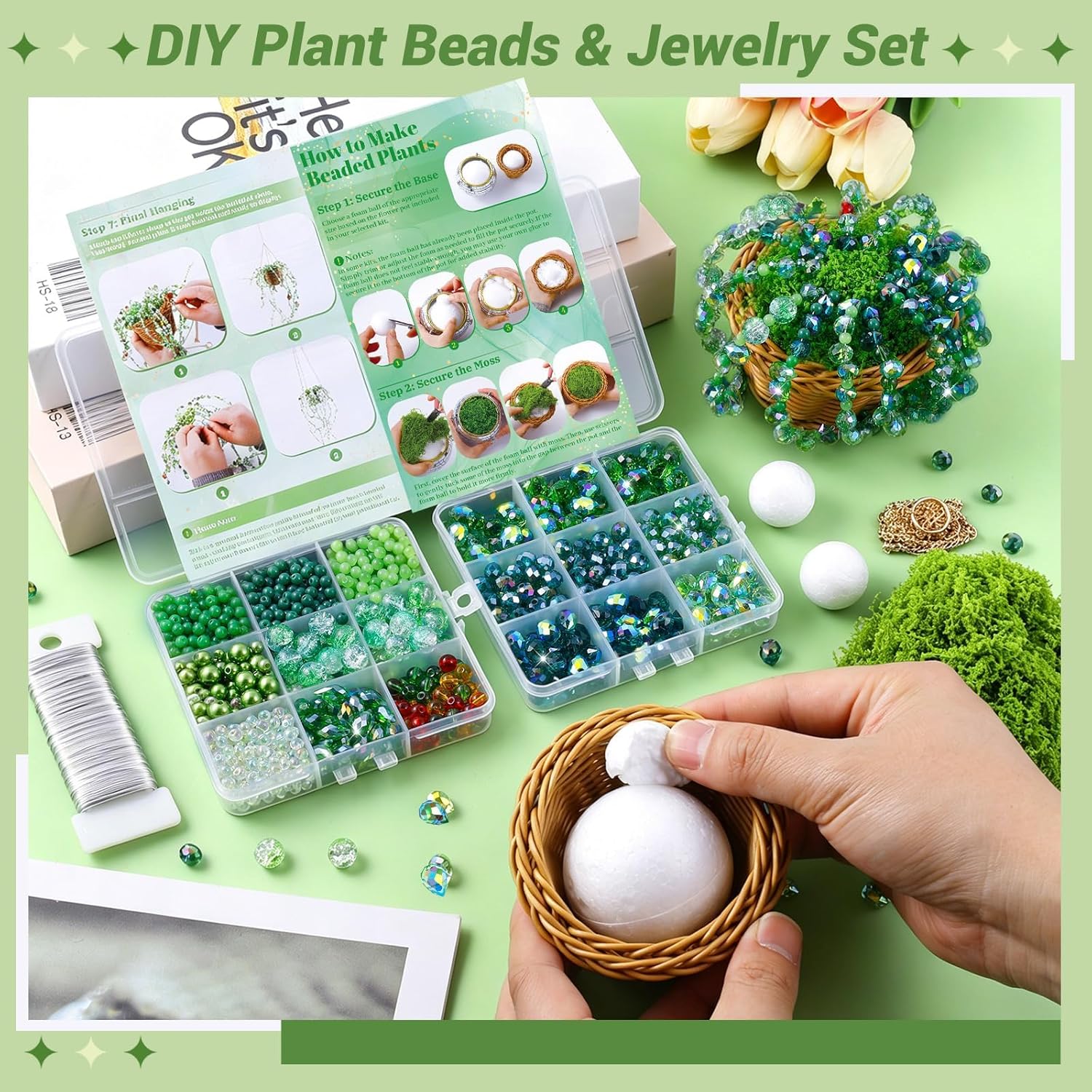 Everlasting Beaded Flower DIY Kit – 2382PCS or 5422PCS Deluxe with 2 Pots