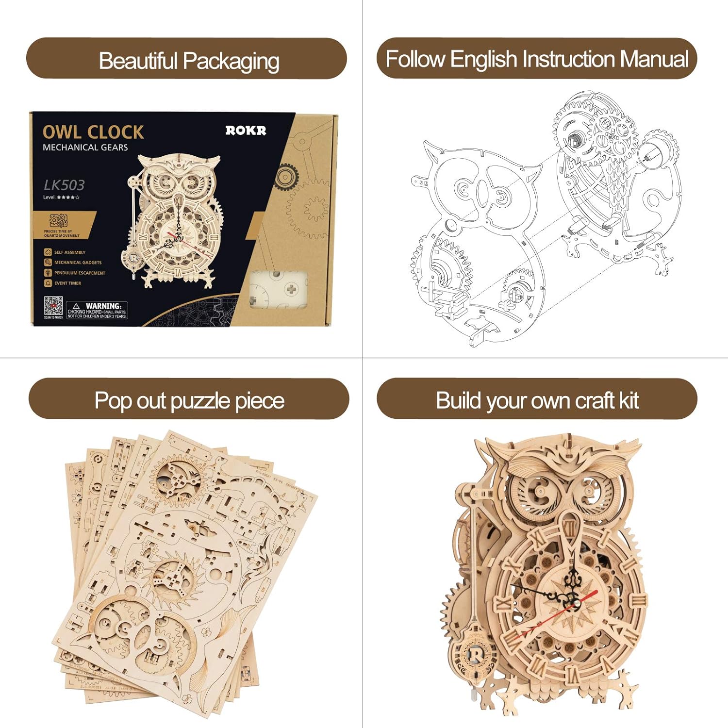 Owl Clock 3D Wooden Puzzle